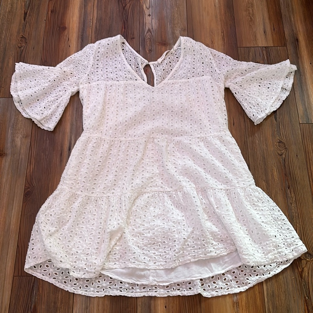 Mustard Seed Eyelet Babydoll Dress in White